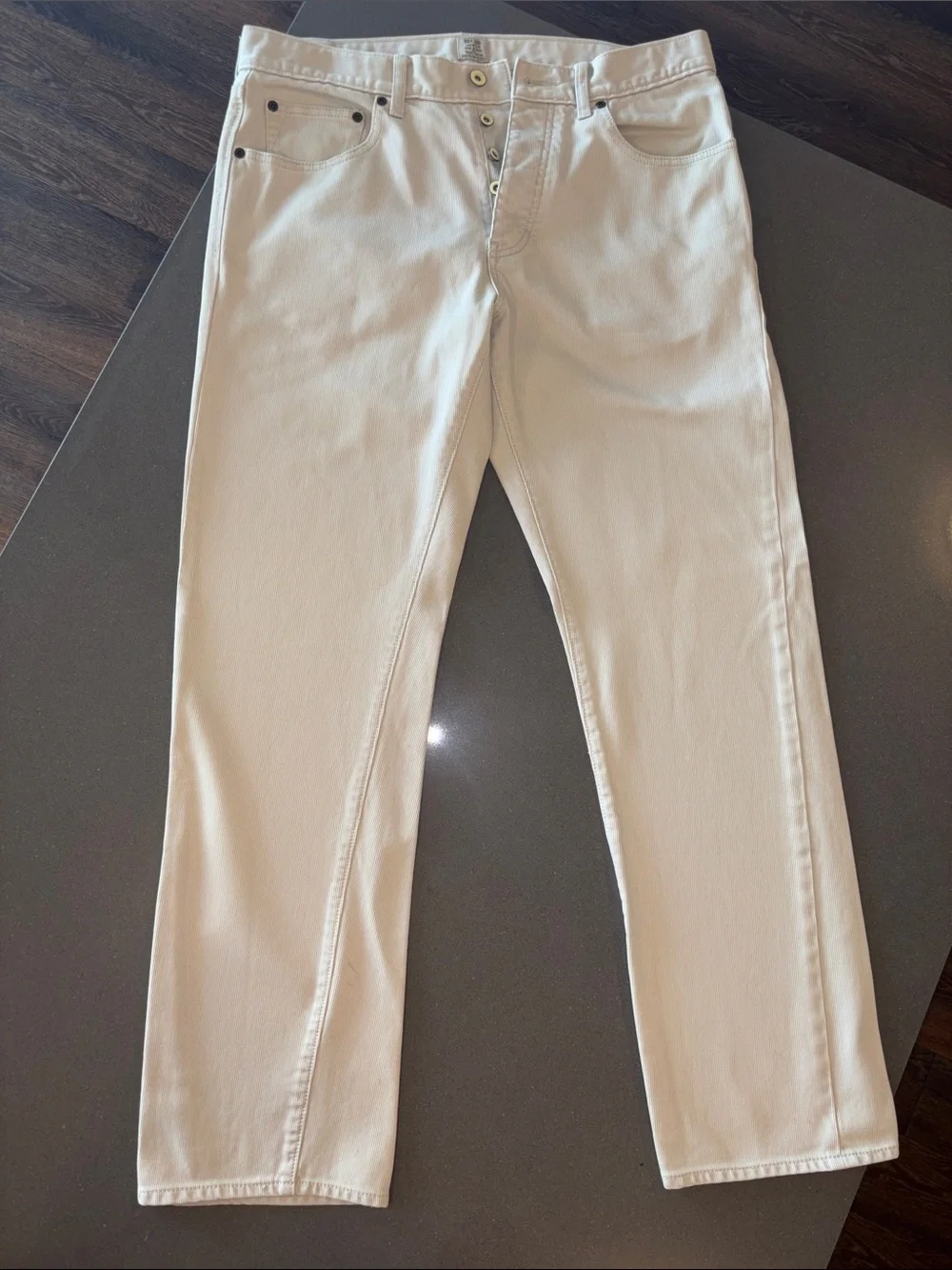 J. Crew Cream Slim Straight - Vertical ribbing/corduroy-like